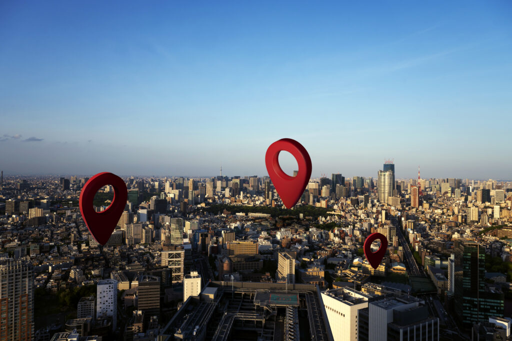City with location markers showcasing local SEO strategy – Akash Digital Services Mohali